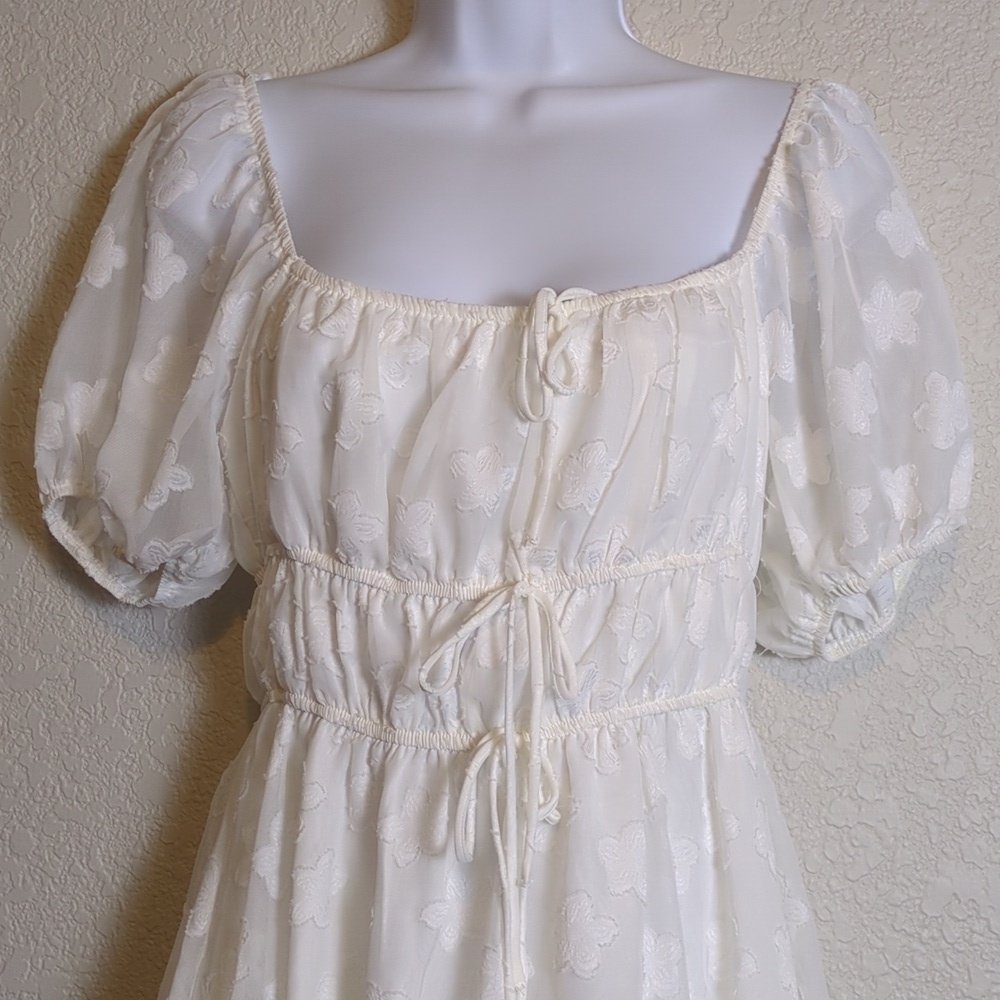 Princess Polly Kenny white floral jacquard mini short puff sleeve dress - Picture 8 of 15